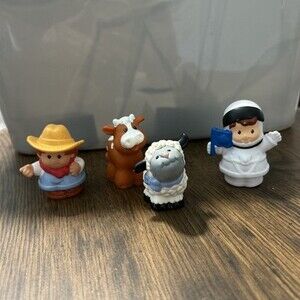 Vintage Little People Figure Lot, 3 Farm 1997, 1 Space 2010.